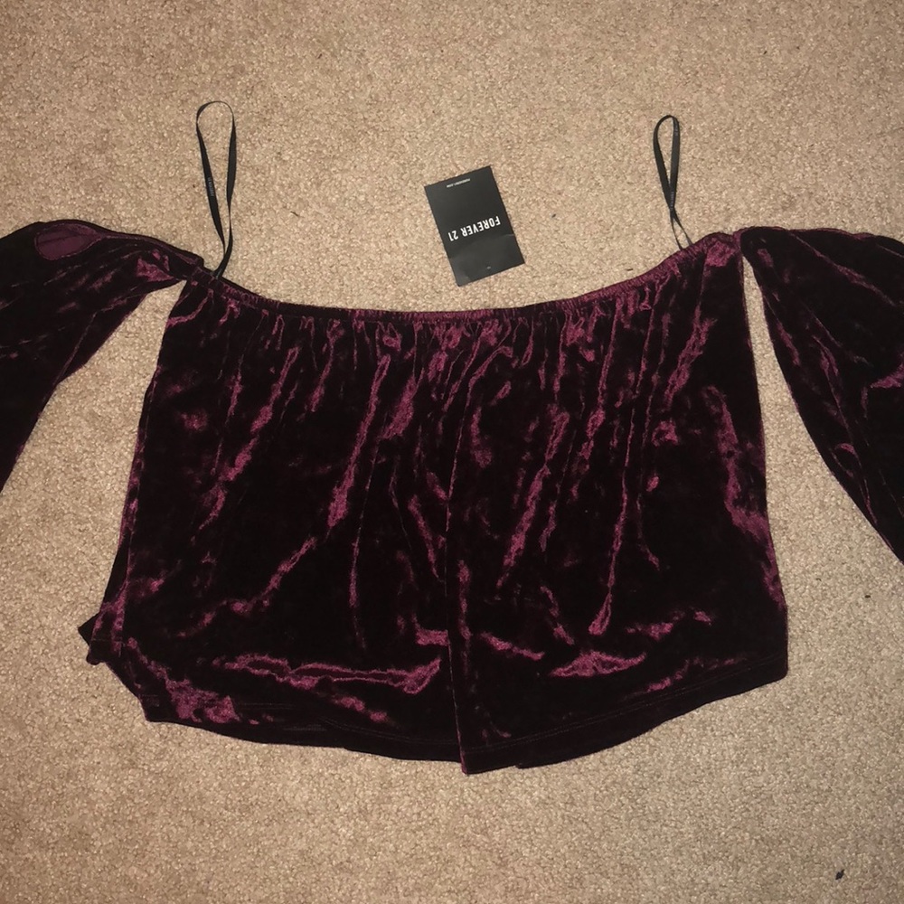 Forever 21 maroon velvet off the shoulder top